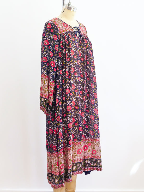 1970's Floral Cotton Gauze Indian Dress Dress arcadeshops.com
