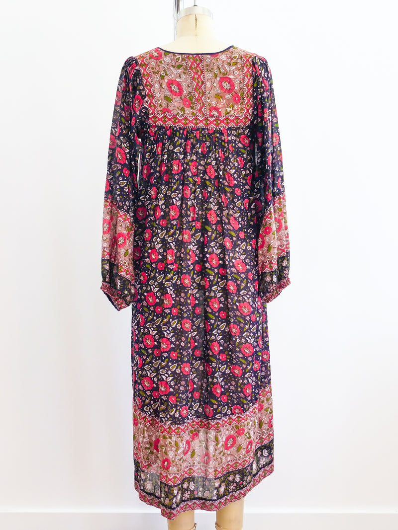 1970's Floral Cotton Gauze Indian Dress Dress arcadeshops.com