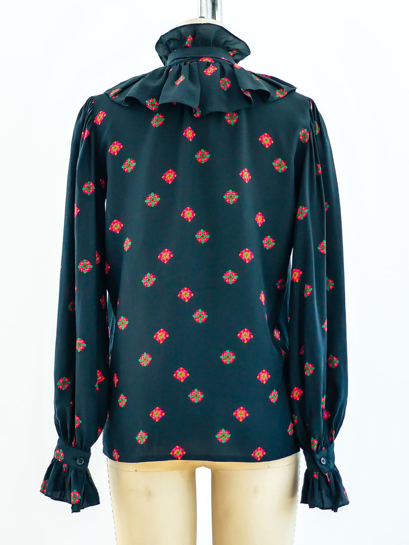 Yves Saint Laurent Floral Silk Blouse Top arcadeshops.com