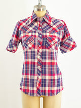 Plaid Cotton Gauze Short Sleeved Western Shirt Top arcadeshops.com