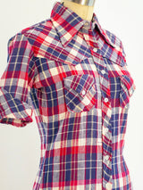 Plaid Cotton Gauze Short Sleeved Western Shirt Top arcadeshops.com