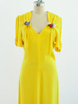 Ossie Clark Yellow Moss Crepe Dress Dress arcadeshops.com