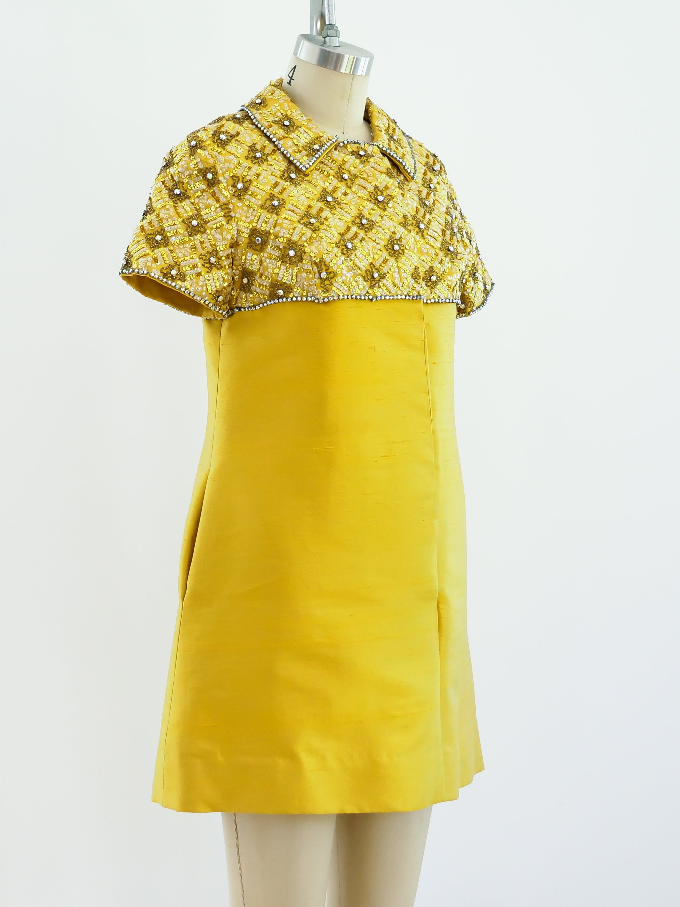 1960s Embellished Raw Silk Dress