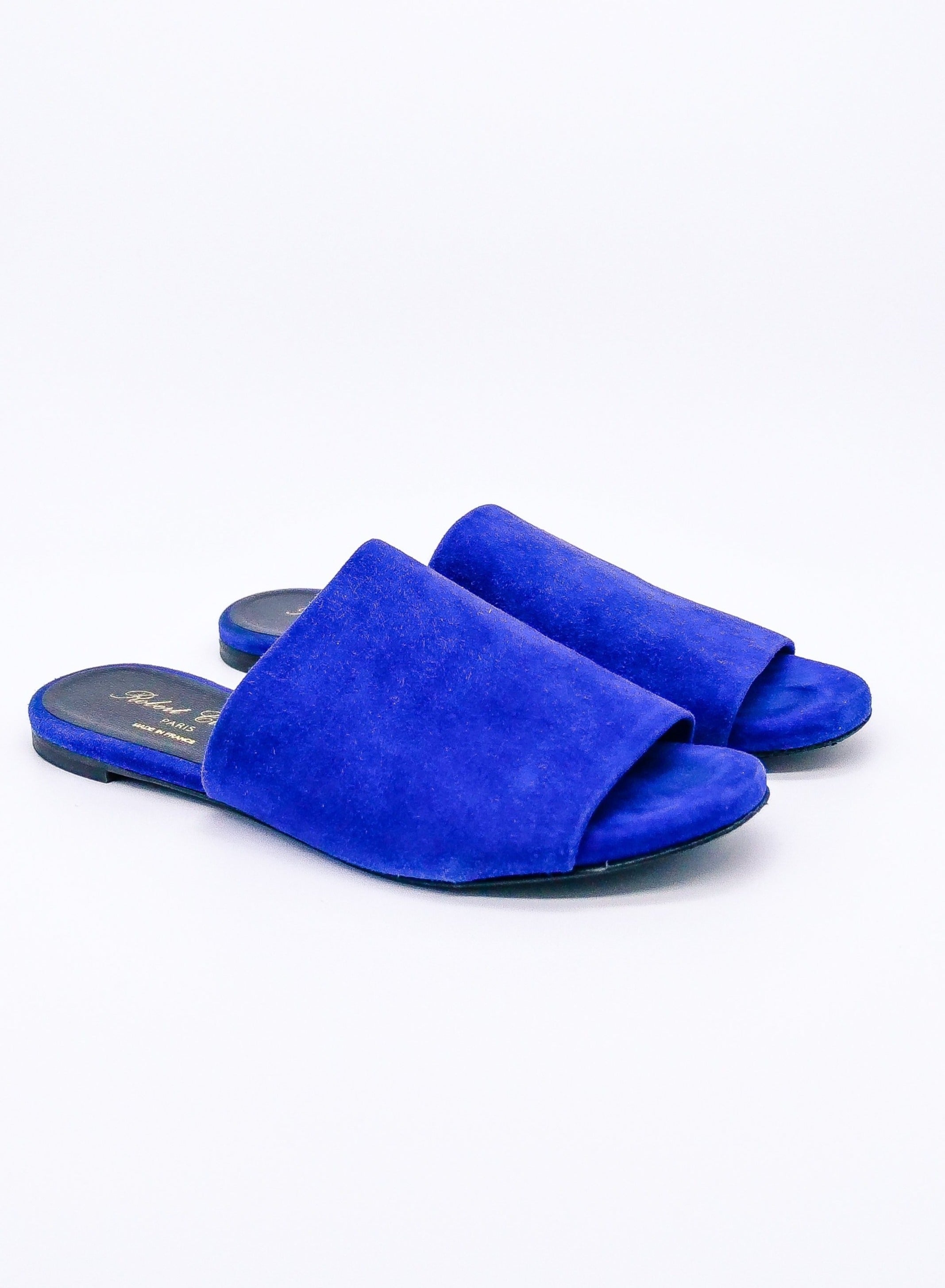 Blue deals suede slides