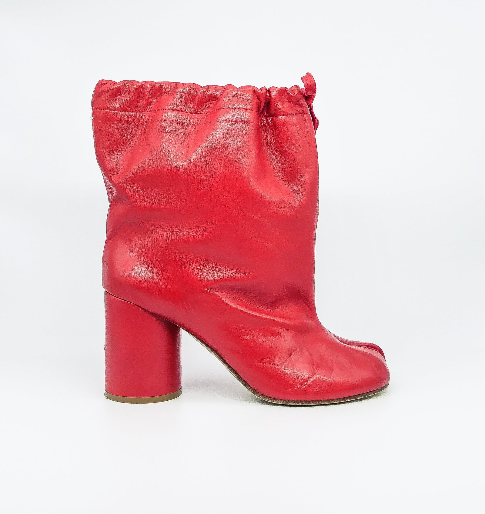 Margiela Red Leather Drawstring Tabi Boots, 39.5