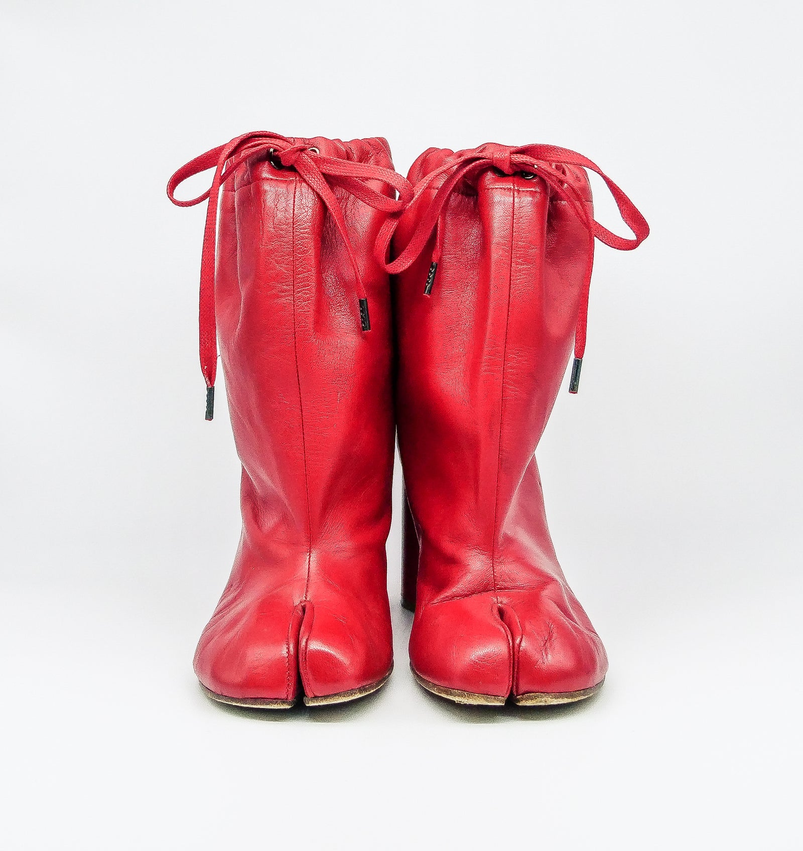 Margiela Red Leather Drawstring Tabi Boots, 39.5