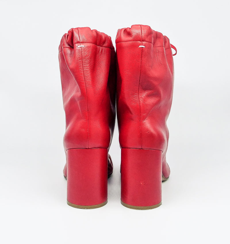 Margiela Red Leather Drawstring Tabi Boots, 39.5 Accessory arcadeshops.com