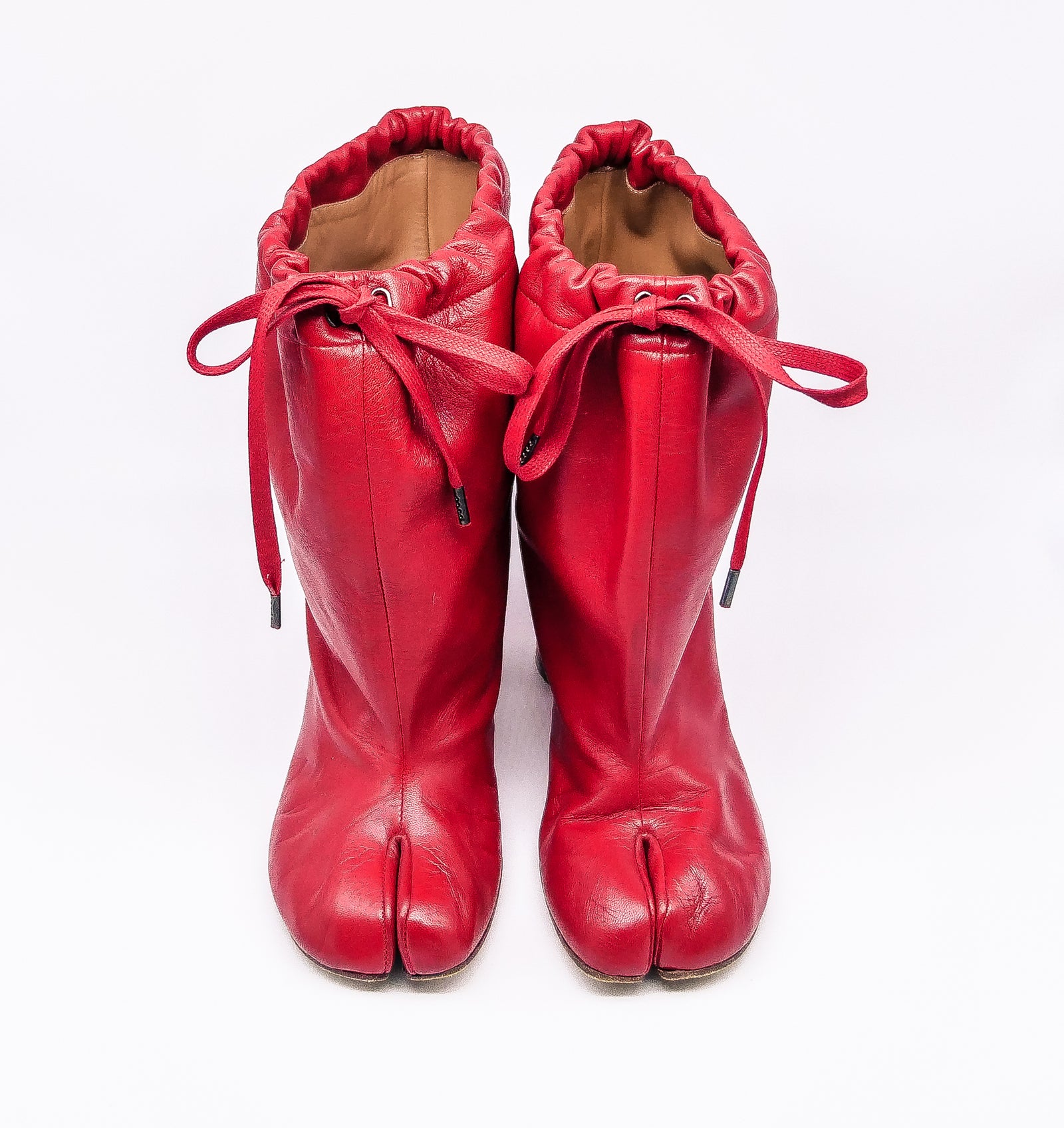 Margiela Red Leather Drawstring Tabi Boots, 39.5