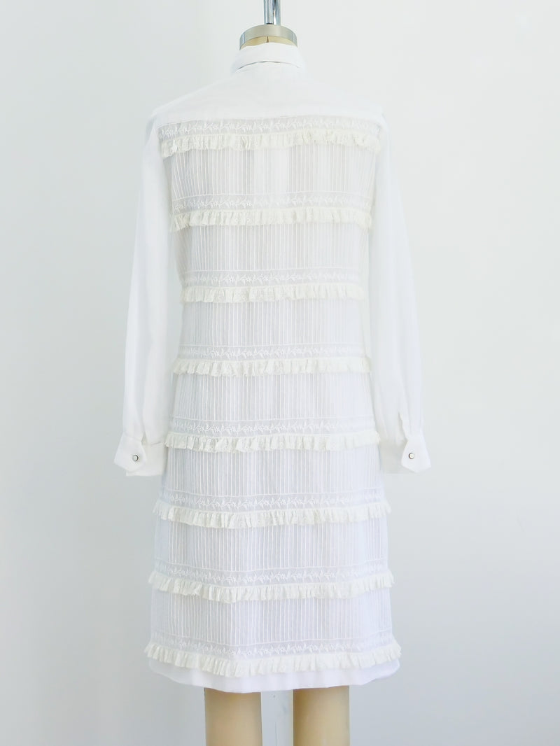 White Ruffle Shirt Dress With Velvet Bow Dress arcadeshops.com