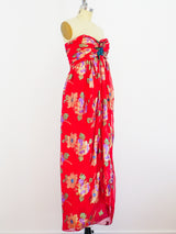 Oscar de la Renta Strapless Floral Dress Dress arcadeshops.com