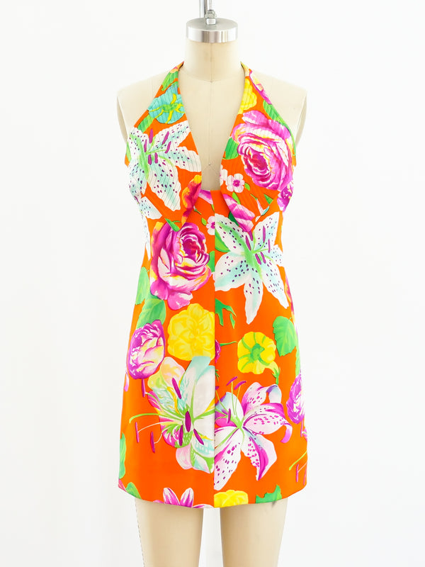 Geoffrey Beene Floral Silk Halter Mini Dress arcadeshops.com