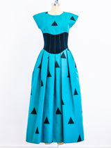 Geoffrey Beene Teal and Black Triangle Print Silk Gown Dress arcadeshops.com