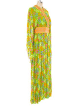 Oscar de la Renta Belted Floral Chiffon Maxi Dress Dress arcadeshops.com