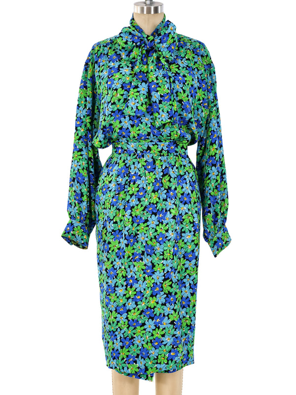 Yves Saint Laurent Floral Printed Silk Ensemble Suit arcadeshops.com