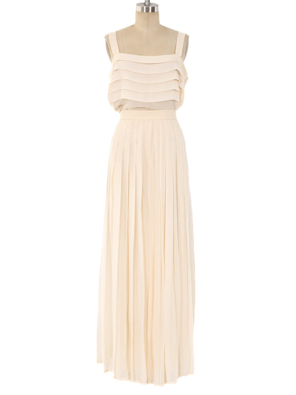 Louis Feraud Pleated Chiffon Palazzo Ensemble Suit arcadeshops.com