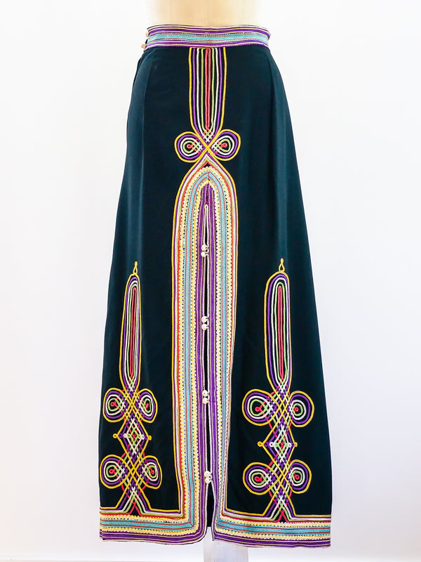Moroccan Soutache Trim Maxi Skirt Skirt arcadeshops.com