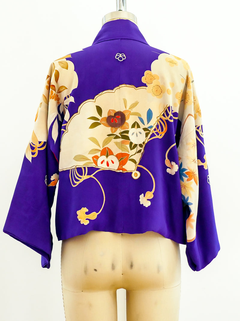 Purple Cropped Kimono Jacket Jacket arcadeshops.com