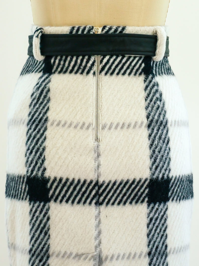 Castelbajac Check Wool Skirt with Leather Trim Skirt arcadeshops.com