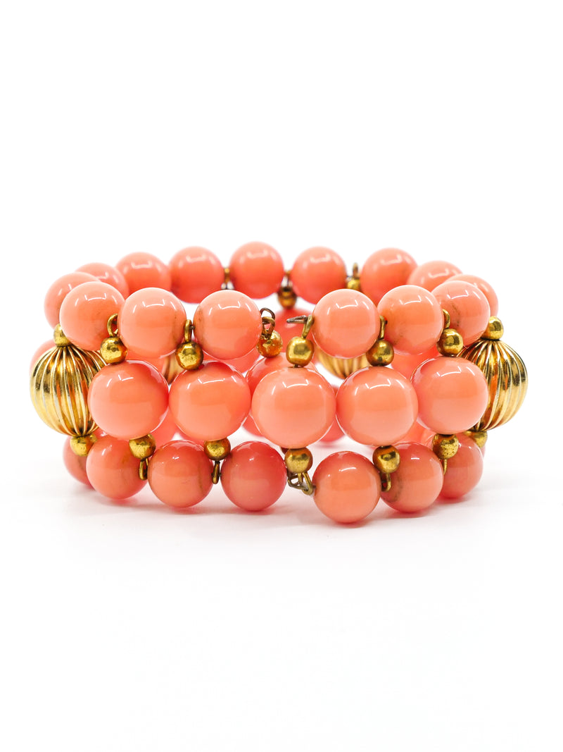 1960's Faux Coral Bead Bracelet Accessory arcadeshops.com