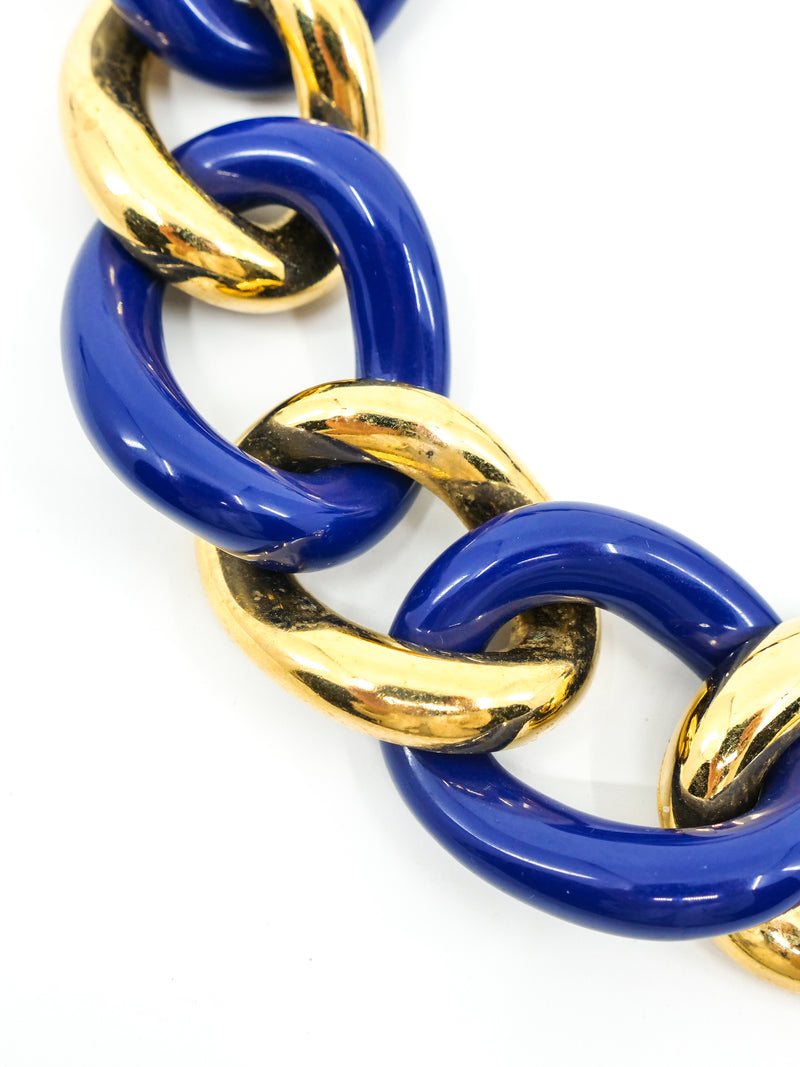 Givenchy Blue and Goldtone Chain Collar Necklace Accessory arcadeshops.com