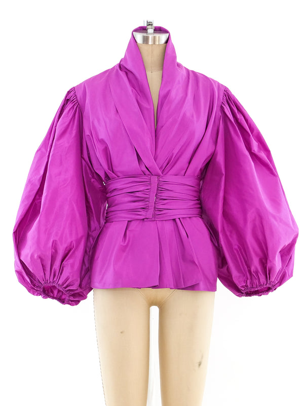 Oscar de la Renta Magenta Balloon Sleeve Top Top arcadeshops.com