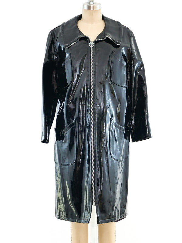 Black Vinyl Zip Front Coat Jacket arcadeshops.com