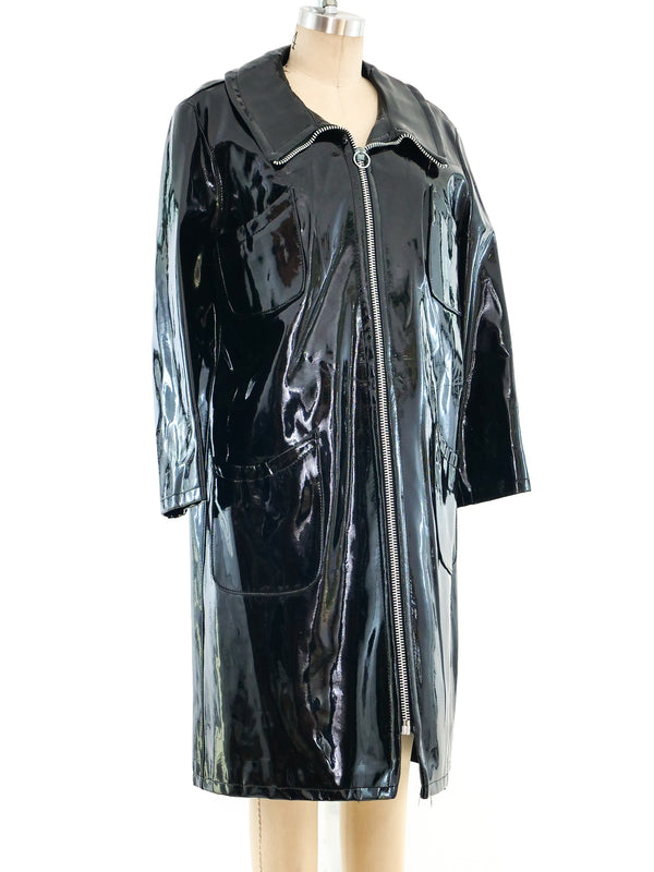 Black Vinyl Zip Front Coat Jacket arcadeshops.com