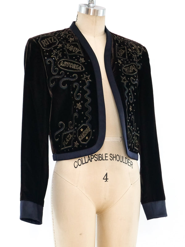 Escada Cropped Velvet Hotel Theme Jacket Jacket arcadeshops.com