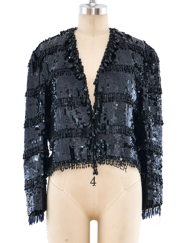 Beaded Fringe Cropped Sequin Jacket Jacket arcadeshops.com