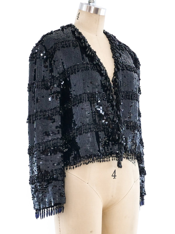 Beaded Fringe Cropped Sequin Jacket Jacket arcadeshops.com