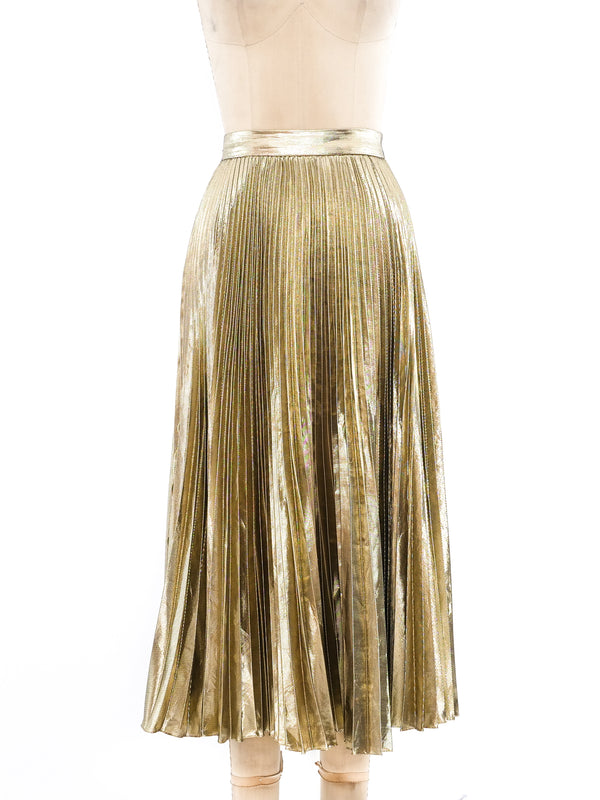Gold Lurex Pleated Midi Skirt Bottom arcadeshops.com