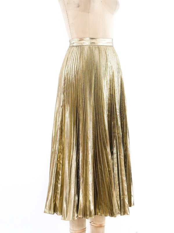 Gold Lurex Pleated Midi Skirt Bottom arcadeshops.com