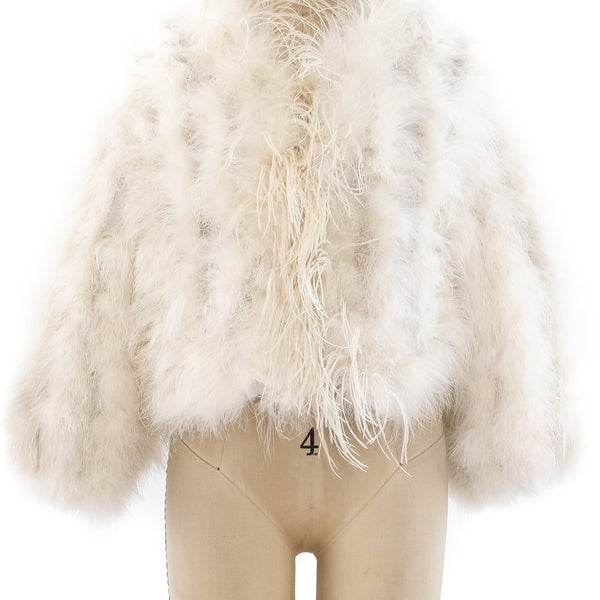 Cropped White Marabou Feather Jacket