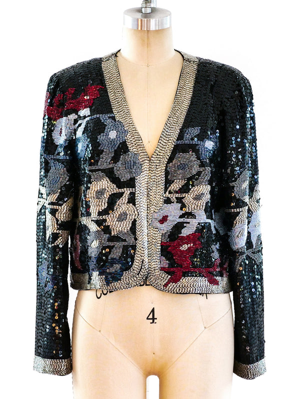 Beaded Floral Cropped Jacket Jacket arcadeshops.com