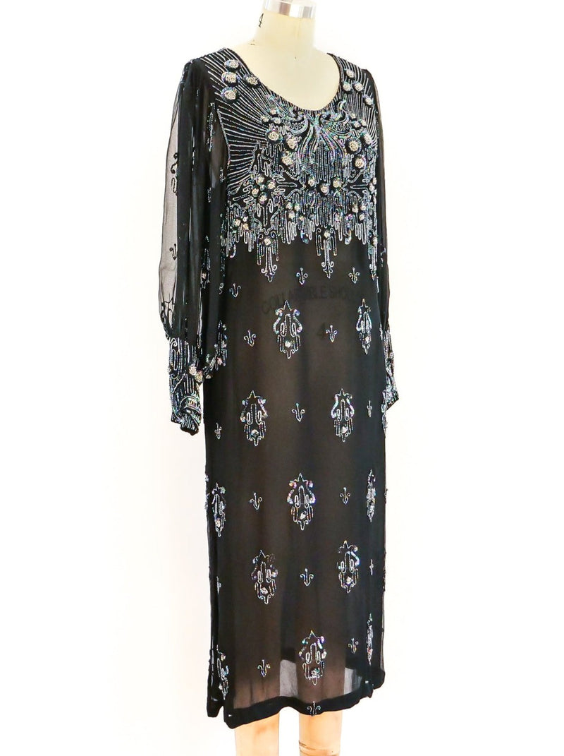 Beaded Silk Chiffon Dress Dress arcadeshops.com
