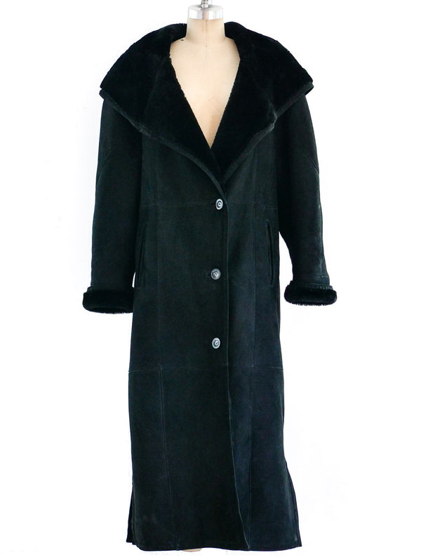 Black Hooded Shearling Overcoat Dress arcadeshops.com