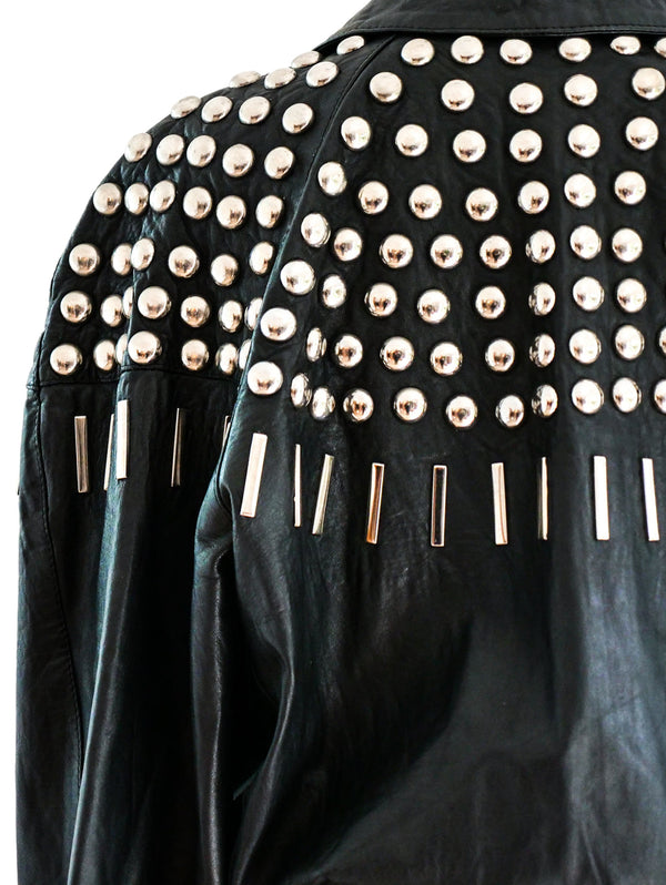Black Studded Leather Jacket Jacket arcadeshops.com