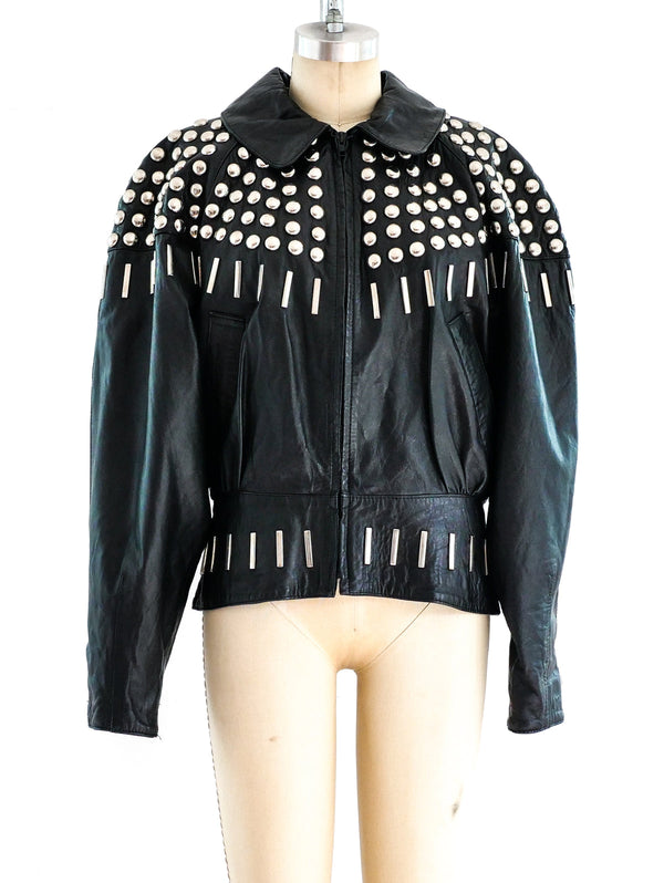 Black Studded Leather Jacket Jacket arcadeshops.com