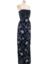Ruched Floral Applique Gown Dress arcadeshops.com