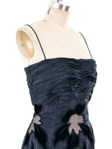 Ruched Floral Applique Gown Dress arcadeshops.com