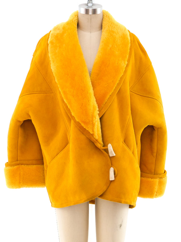 Mustard Shearling Coat Outerwear arcadeshops.com