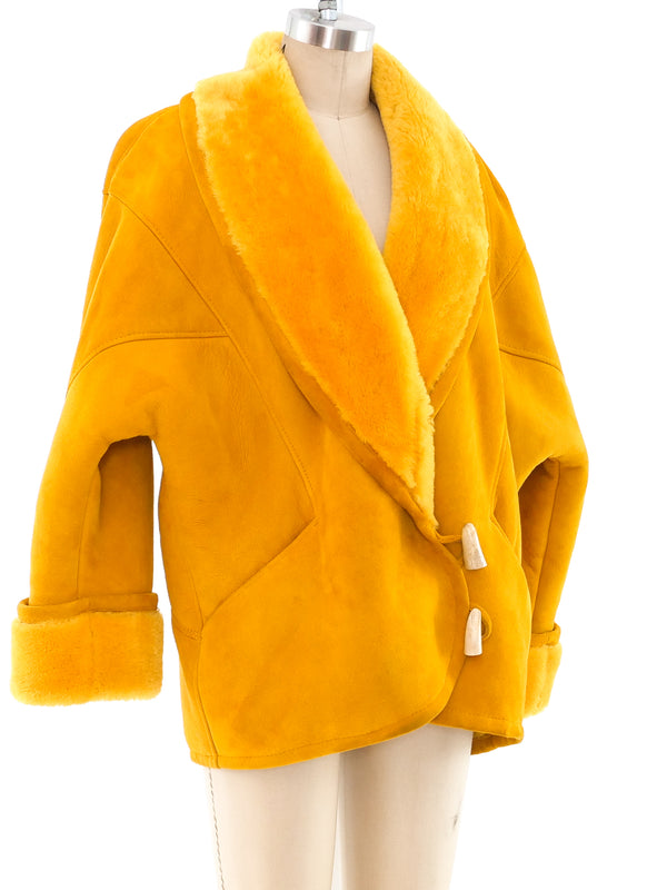 Mustard Shearling Coat Outerwear arcadeshops.com