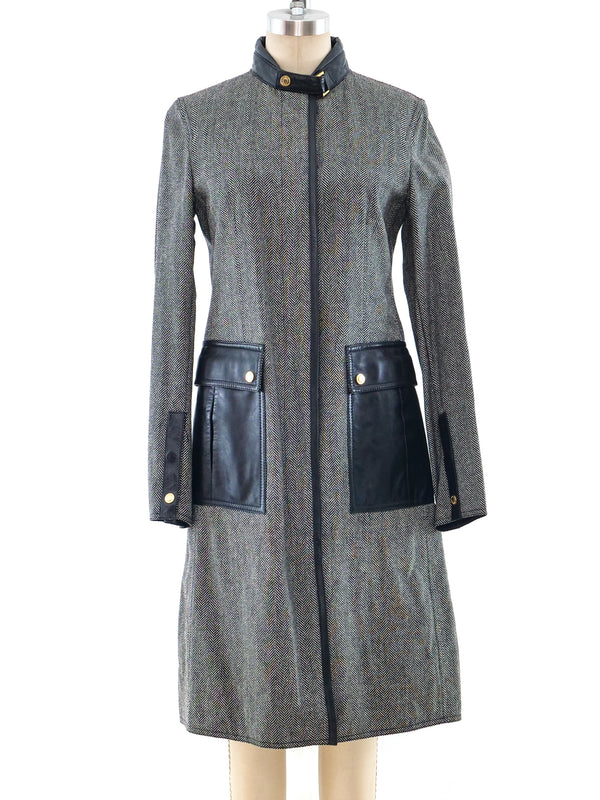 Gucci Leather Trimmed Tweed Coat Outerwear arcadeshops.com