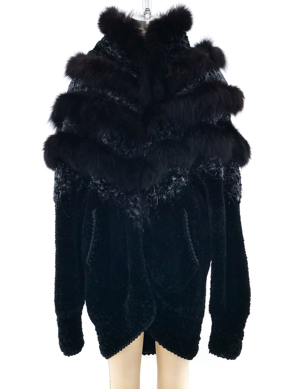 Chevron Hand Knit Fur Jacket Outerwear arcadeshops.com