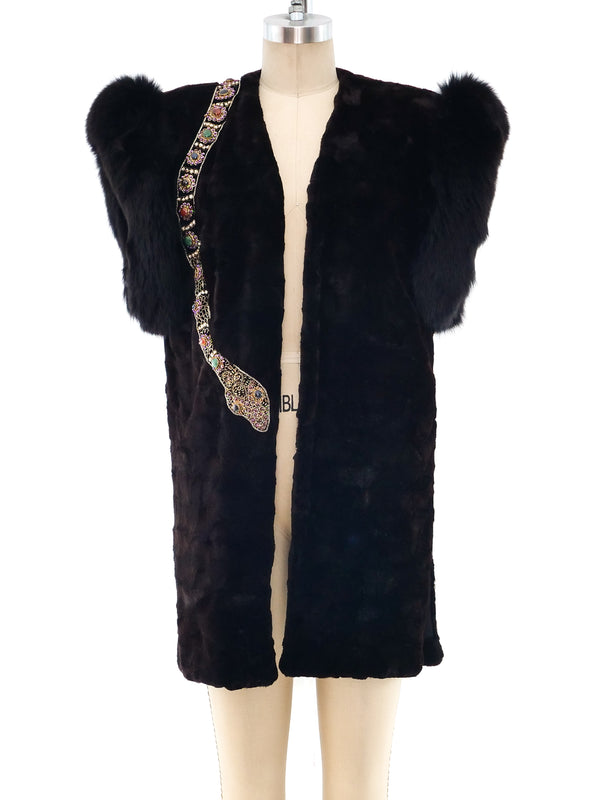 Embellished Snake Applique Fur Vest Jacket arcadeshops.com