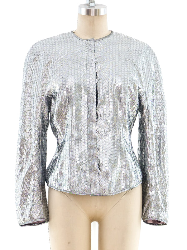 Embellished Metallic Silver Lamé Jacket Jacket arcadeshops.com
