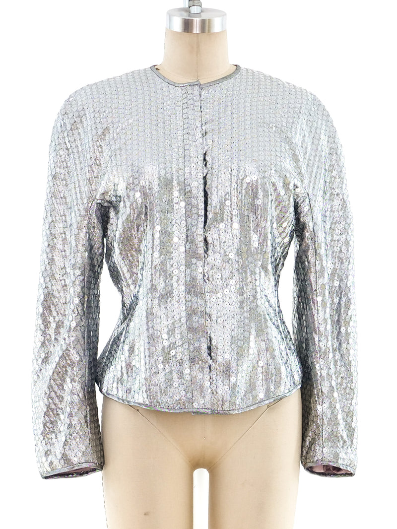 Embellished Metallic Silver Lamé Jacket