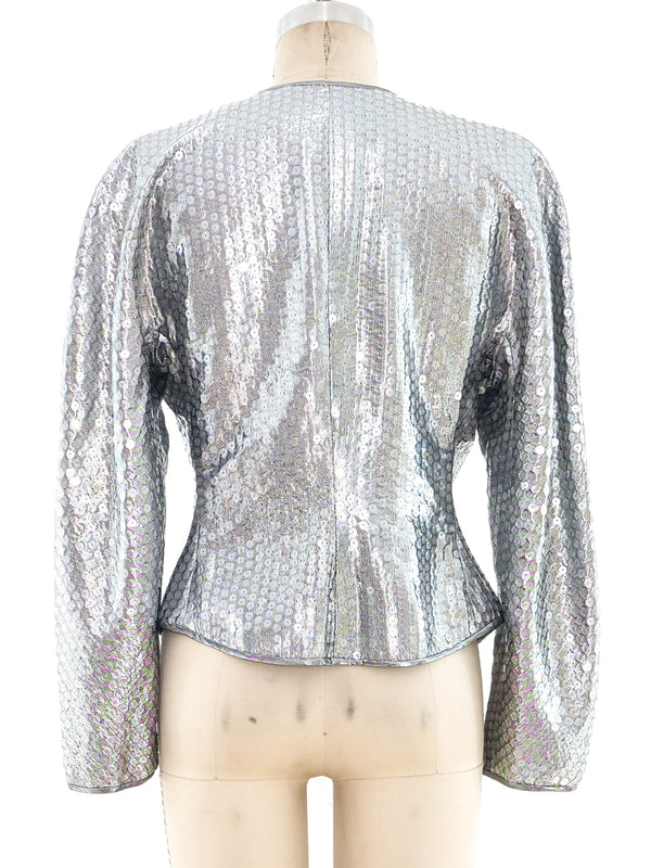 Embellished Metallic Silver Lamé Jacket Jacket arcadeshops.com