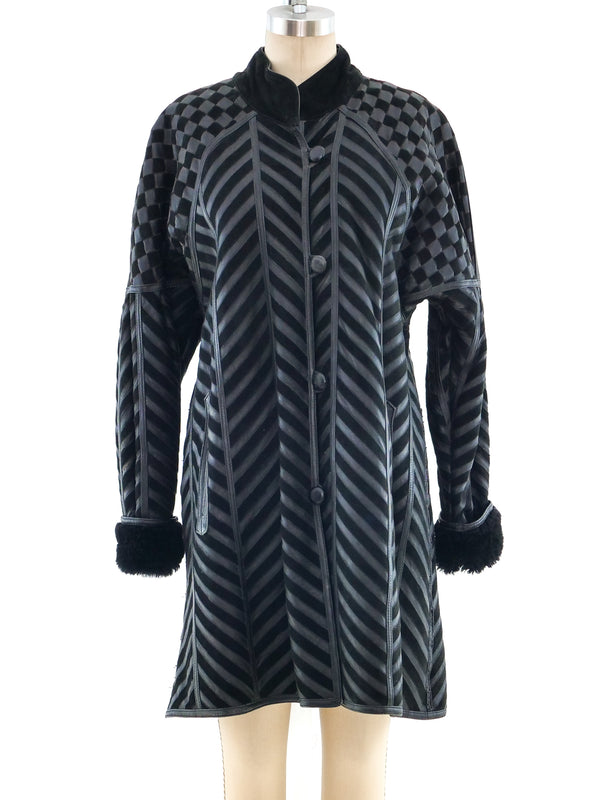 Black Chevron Shearling Coat Outerwear arcadeshops.com