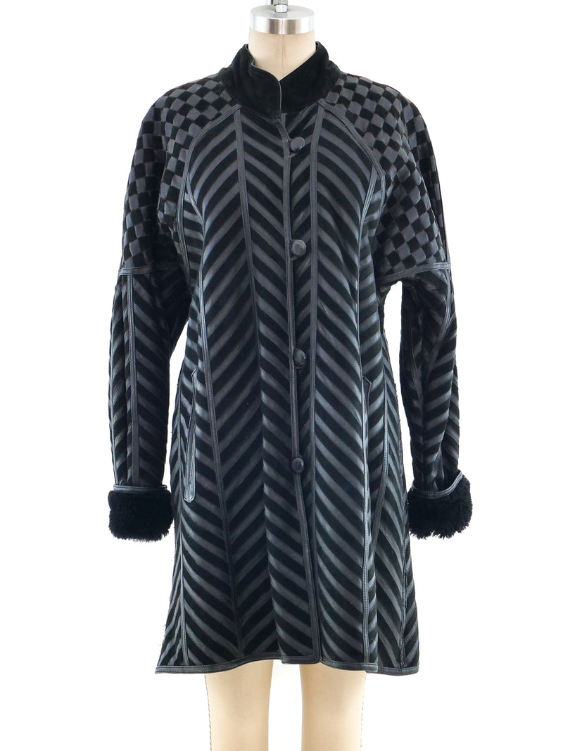 Black Chevron Shearling Coat Outerwear arcadeshops.com